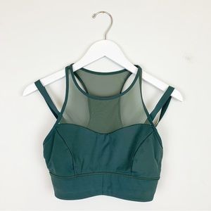 LULULEMON Sun Setter Bra in Dark Forest Green Color High Neck Mesh Panel SIZE 8